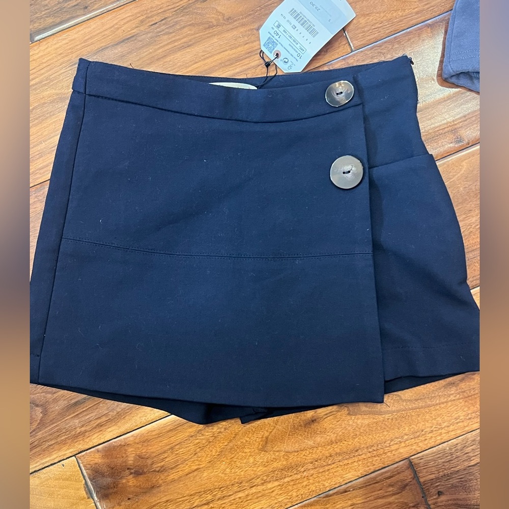 Navy Button-Accent Skort